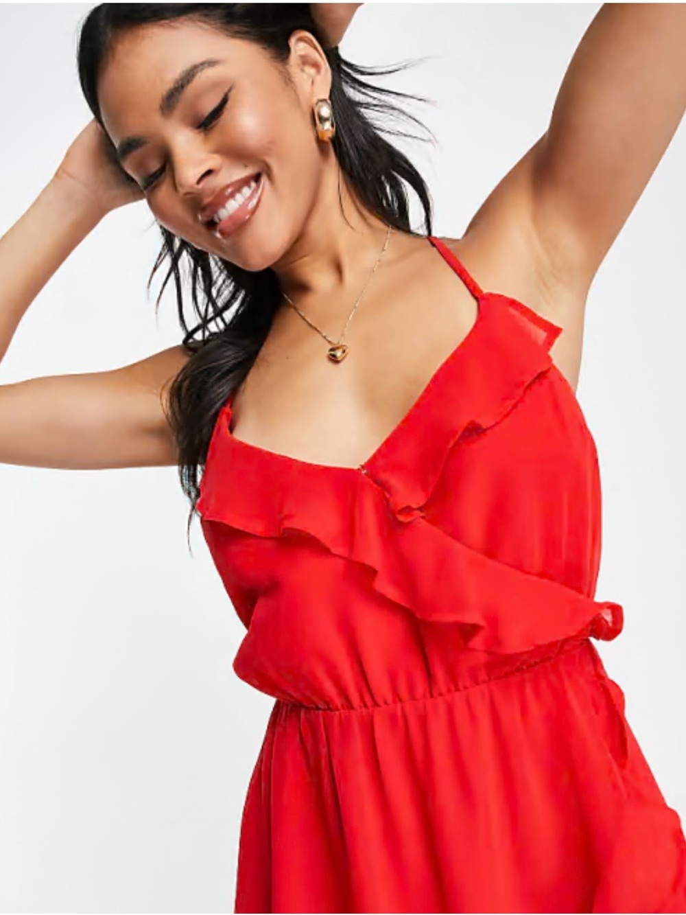 Japna Red Ruffle-Trim Mini Dress